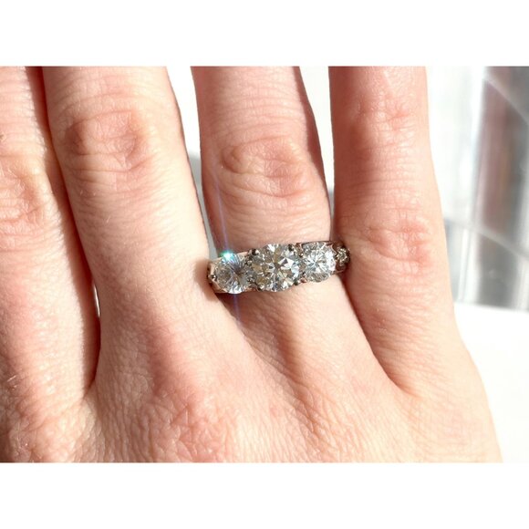 Triple Cubic Zirconia Gemstone Sterling Silver 925 Vintage Ring - sz 7 - Picture 13 of 15